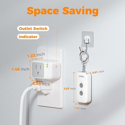 Remote Control Outlet, TESSAN Wireless Light Switch, Electrical Remote Outlet with ON/Off Switch for Indoor String Lights, Lamps, Fan, Small Appliances, 1250W 100ft RF Range