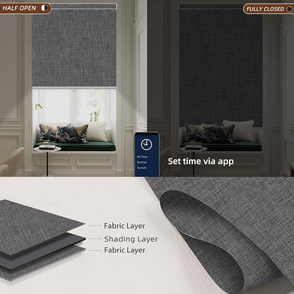 Motorized Blinds Roller Shade with Remote: Canisteo Automatic Smart Blind for Windows 100% Blackout, Electric Blinds Compatible with Alexa/Google Home/Apple Homekit, Customized Size, Neat Medium Grey