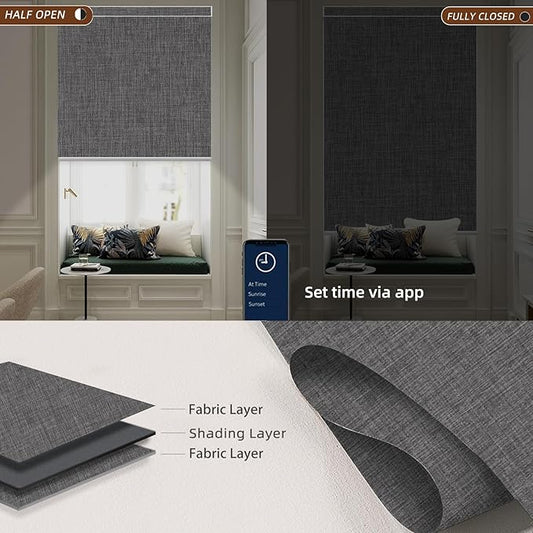 Motorized Blinds Roller Shade with Remote: Canisteo Automatic Smart Blind for Windows 100% Blackout, Electric Blinds Compatible with Alexa/Google Home/Apple Homekit, Customized Size, Neat Medium Grey