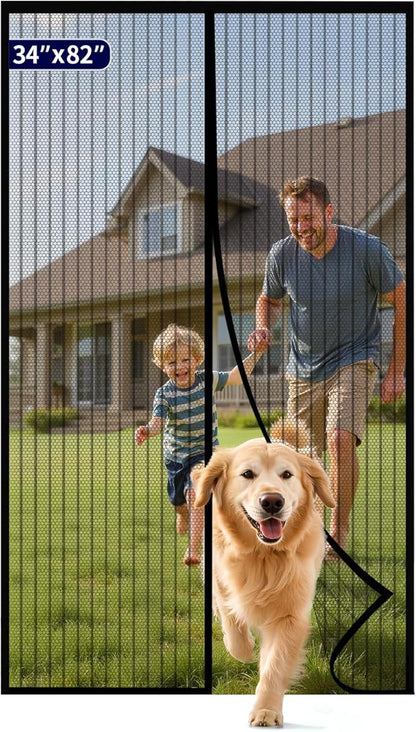 Kitsure Magnetic Screen Door - 34.0 x 82.0 in Retractable Screen Door Mesh for Front Door or Sliding Door, Pet & Kid Friendly, Hands-Free Closure Keeps Bugs Out & Lets Breeze in, Stripe Black