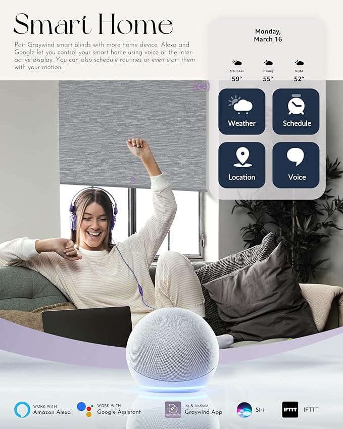 Graywind Motorized 100% Blackout Roller Shades Work with Alexa Google via Hub Window Blinds Remote Control Rechargeable Battery Motor with Valance for Smart Home and Office (D-Jacquard Grey)
