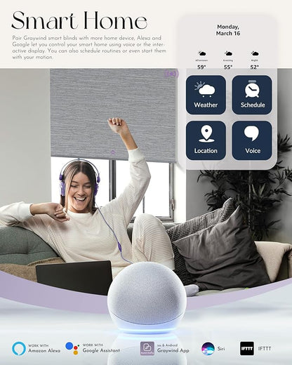 Graywind Motorized 100% Blackout Roller Shades Work with Alexa Google via Hub Window Blinds Remote Control Rechargeable Battery Motor with Valance for Smart Home and Office (D-Jacquard Grey)