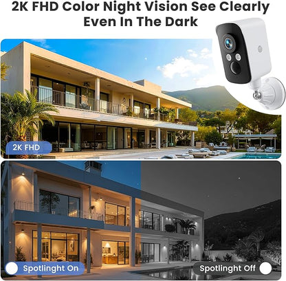 300° Pan Wireless Outdoor Security Camera, No Subscription Free 7-Day Cloud/SD, AI Detection, Magnetic Mount, Battery Powered, 2.4G WiFi, 2K, Night Vision, 360° View, 2-Way Talk, Home Security, IP65