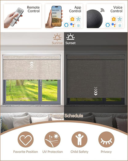 Kincmo Motorized Blinds with Remote, Light Filtering Roller Shades Work with Apple Homekit,Alexa,Google Home, Custom Electric Blinds with App,Voice Control (75% Blackout Classic Sandy)