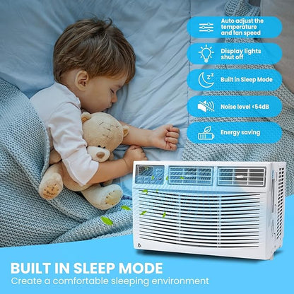10000 Btu Window Air Conditioner for Home Windows, Window-Mounted Window Ac Unit with Remote & App Control, Sleep, Timer Modes, Ideal for Rooms Up to 450 Square Feet, Low Noise