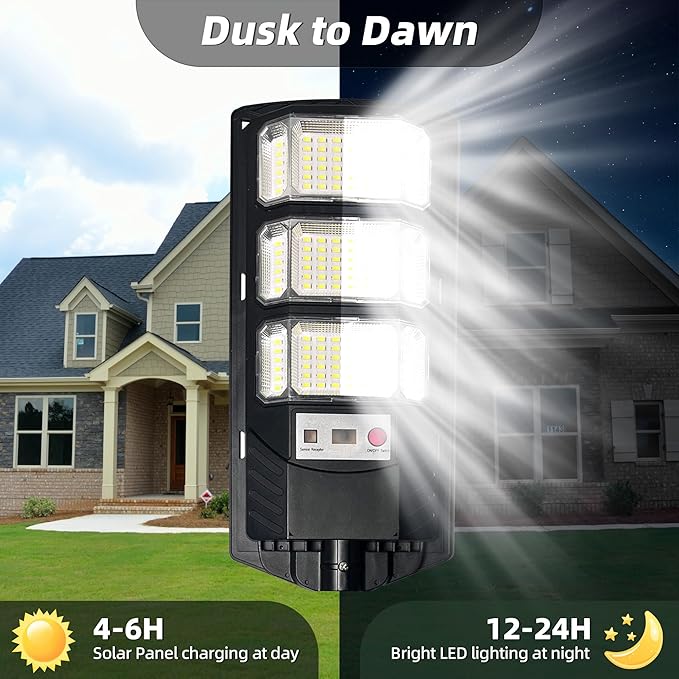 FOWSEEK Solar Street Lights Outdoor 2 Pack, 6500K Solar Lights Outdoor Waterproof with Motion Sensor, Lamparas Luces Solares para Exteriores Dusk to Dawn Commercial Lighting for Yard Path