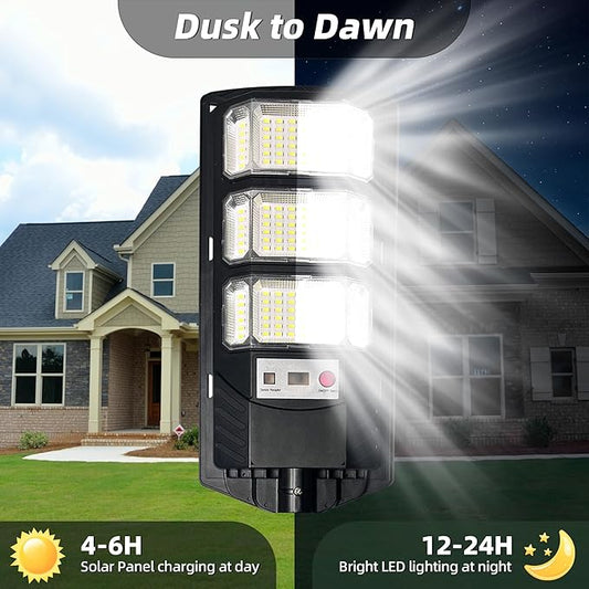FOWSEEK Solar Street Lights Outdoor 2 Pack, 6500K Solar Lights Outdoor Waterproof with Motion Sensor, Lamparas Luces Solares para Exteriores Dusk to Dawn Commercial Lighting for Yard Path
