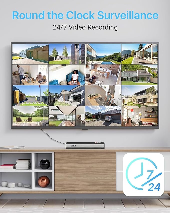 ZOSI 4K 16CH PoE Home Security Cameras System with 4TB Hard Drive,8MP 16 Channel CCTV NVR,12pcs 5MP Outdoor PoE Cameras,120ft Night Vision,Person Vehicle Detection,Remote Access,for 24/7 Recording