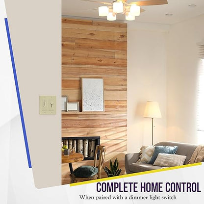 ENERLITES 3 Speed in-Wall Ceiling Fan Control, Slide Switch, 120VAC, 2.5A, Single-Pole, No Neutral Wire Required, 17000-F3-I-F, Ivory