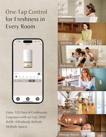 SF101S Pro Smart Plug in Air Freshener for Home, Waterless Essential Oil Diffuser, Aromatherapy Home Diffuser, 120-Day Natural Aroma Mist – Free 30ml Minted Rosewood (Tan Brown)