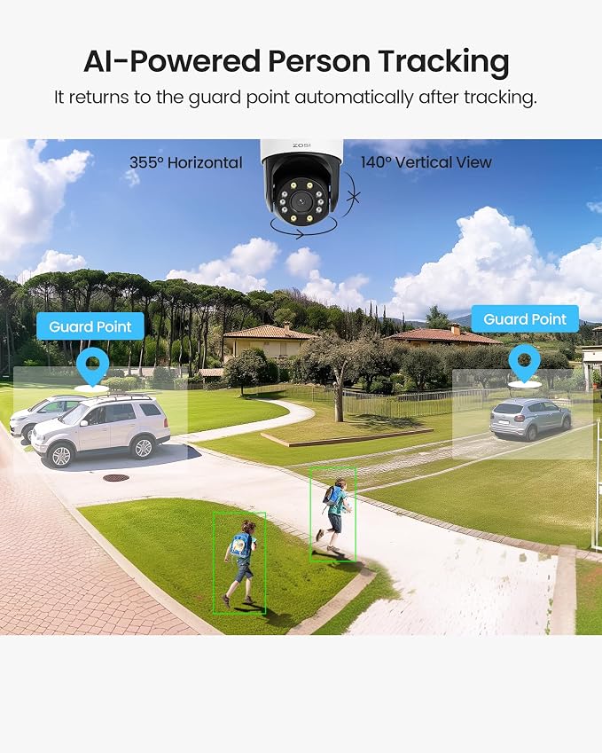 ZOSI C298 4MP PT Camera Outdoor, Dual-Lens (2 x 2MP) Wired WiFi Camera