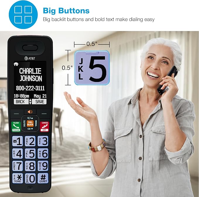 AT&T DECT 6.0 Additional Handset for BL108 Series, No Phone Jack Needed, Smart Call Blocker, Bluetooth Connect to Cell, Caller ID Announce | BL108-0