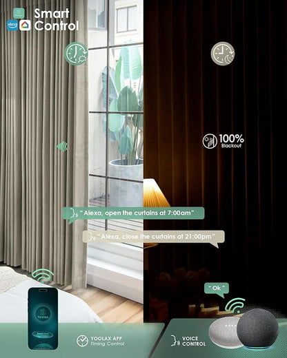 Yoolax Motorized Curtains with Remote, Blackout Curtains with Voice Control, Smart Retractable Shades for Living Room, Bedroom, Compatible with Alexa Google Home, APP Control, Custom Size, Taupe