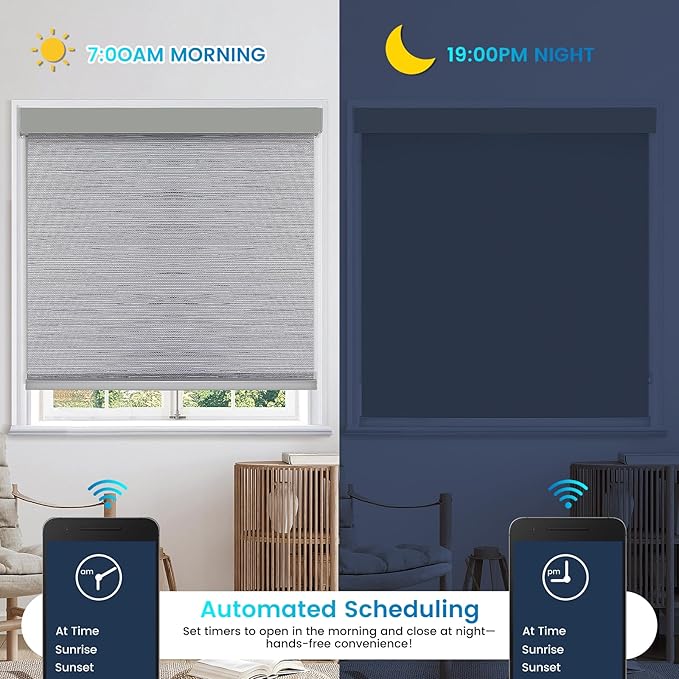 Motorized 100% Blackout Roller Shades – Custom Smart Blinds with Remote Control, Rechargeable Battery or Plug-in Motor, Tuya WiFi Optional, Home & Office Automatic Window Shades (Cement Gray/CH9429)