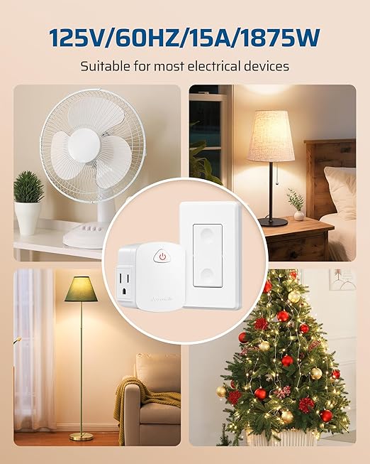 DEWENWILS Remote Control Outlet Wireless Wall Switch, 15A/1875W Wireless Light Switch, Remote Plug Outlet for Lamps, Fans, Household Appliance, 100 FT Range, No Wiring Needed, ETL Listed