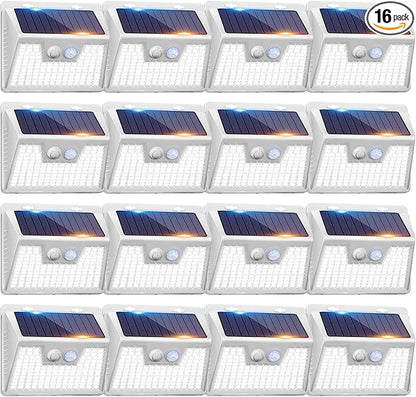 Peasur 16Pack Solar Motion Sensor Lights Outdoor Waterproof, 140LED 3 Modes Ultra-Bright Solar Powered Fence Lights, Security Wall Light for Outside Garden Yard Deck Stair Step