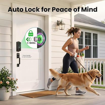 GHome Smart Fingerprint Door Lock for Front Door, 1.0s Unlock AI Self-Learning Keyless Entry Deadbolt with App Control, Keypad, Auto Lock, Digital Code Smart Lock for Home, Airbnb, Apartment, Garage