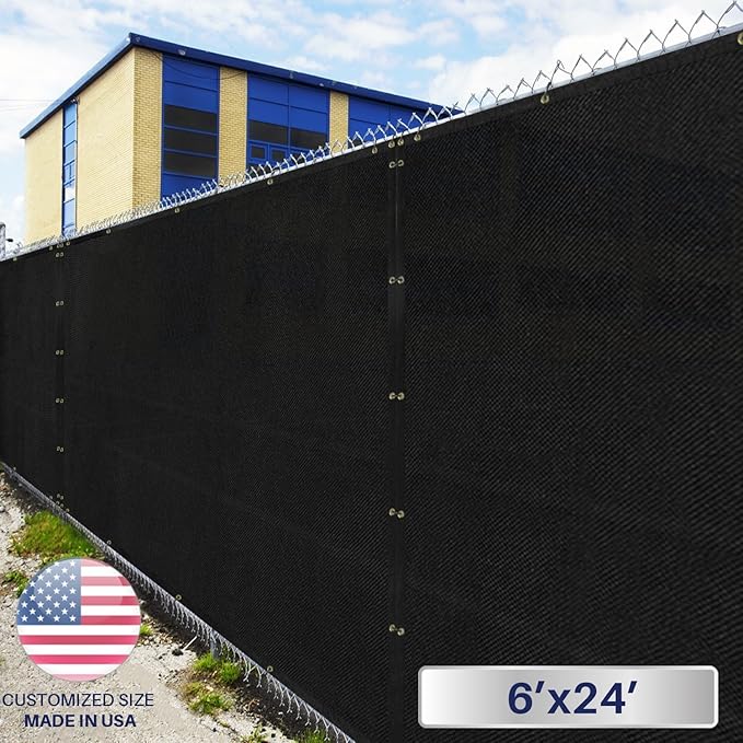 Windscreen4less Privacy Fence Screen Heavy Duty Windscreen Fencing Mesh Fabric Shade Net Cover with Brass Grommtes for Outdoor Wall Garden Yard Pool Deck, 6'x24' Black