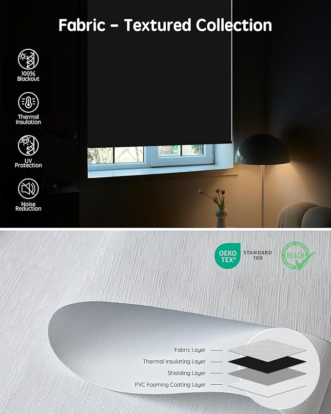 Yoolax Motorized Blinds with Remote, 100% Blackout Smart Roller Shades Work with Alexa, Google, Apple Homekit, Custom Automatic Shades with Voice Control for Bedroom Office (Jacquard White)