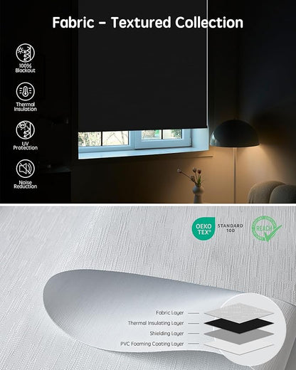 Yoolax Motorized Blinds with Remote, 100% Blackout Smart Roller Shades Work with Alexa, Google, Apple Homekit, Custom Automatic Shades with Voice Control for Bedroom Office (Jacquard White)