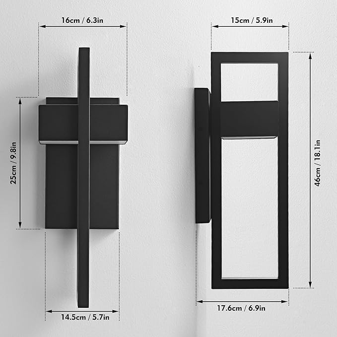 Modern Large Outdoor Wall Lights 3000K Integrated LED Outdoor Wall Sconces Lighting, Exterior Lighting Fixtures Outside Wall Mount Lights for House Porch Front Door Garage, Matte Black 1Pack