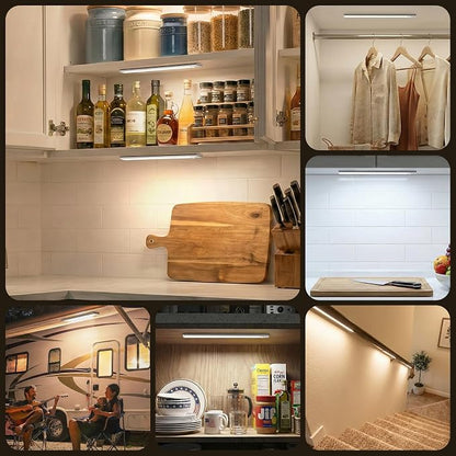 BLS 14.8inch Under Cabinet Lighting, LED Closet Lights, Motion Sensor Light Indoor, Battery Operated USB C Rechargeable, Dimmable Magnetic Night Light for Kitchen, 4 Sensor Mode, 3 Color (2 Pack)