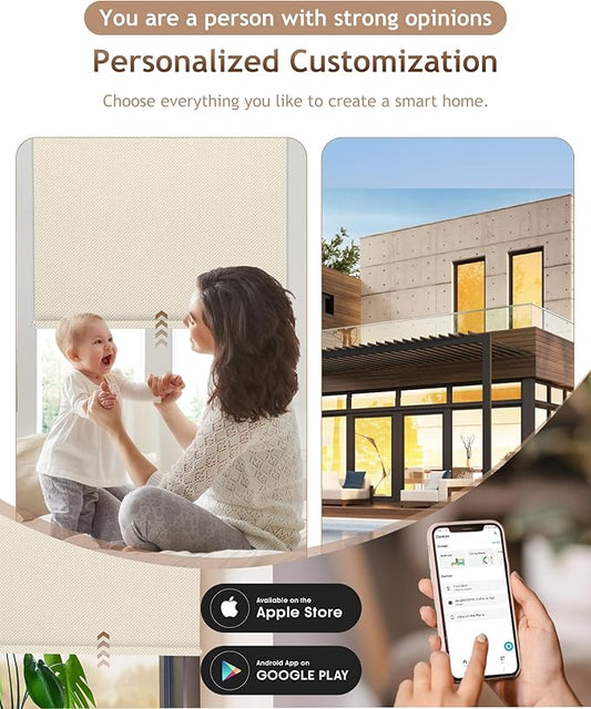 Motorized Blinds with Remote: Kincmo 100% Blackout Roller Shades Work with Apple Homekit,Alexa,Google Home, Customized Electric Blinds with App,Voice Control (100% Blackout Essential Cream)