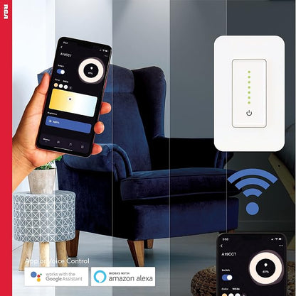 RCA 3-Way Smart Dimmer Switch for LED Lights | Dimmable Wall Switch | Smart Home Lighting 600W LED | Works from Anywhere w/Smart Home Products, Google & Alexa Devices for Home | Compatible w/RCA App