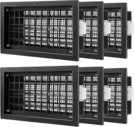 Crawl Space Foundation Vent Cover Automatic 8x16 Inch, Black 6 Pack | Auto Open/Close at 40°F-70°F, Freeze Protection & Energy Saving, DIY Replacement for House, Mobile Home & Skirting, Plastic