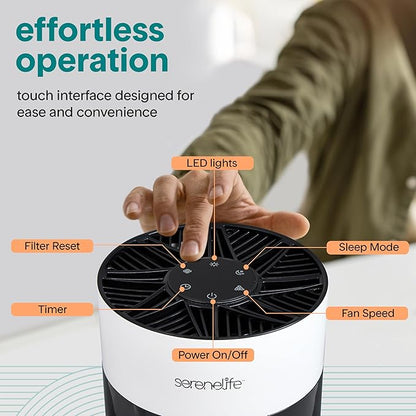 SereneLife Portable Air Purifier | Small Air Purifier For Home, Allergies, Pet Hair & Bedrooms | Filter Change Reminder & Aroma Box | Filtration Removes Dust, & Smoke Odor | Timer & Sleep Mode | White