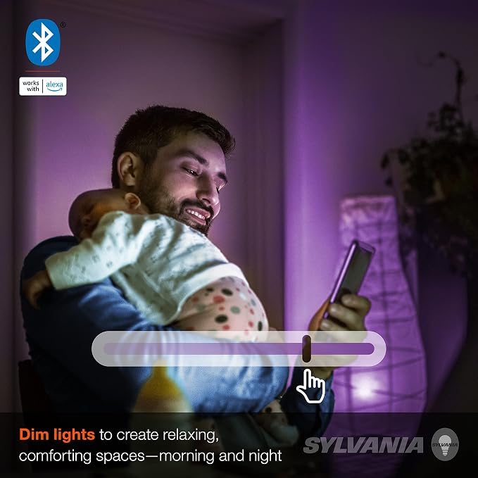 Sylvania Smart Light Bulb, Bluetooth Mesh LED Bulb, Compatible with Alexa & Google Home, A19, 60W Equivalent, E26, RGBW Full Color & Adjustable White [2022 Model] (Pack of 1, 4 Count Total)