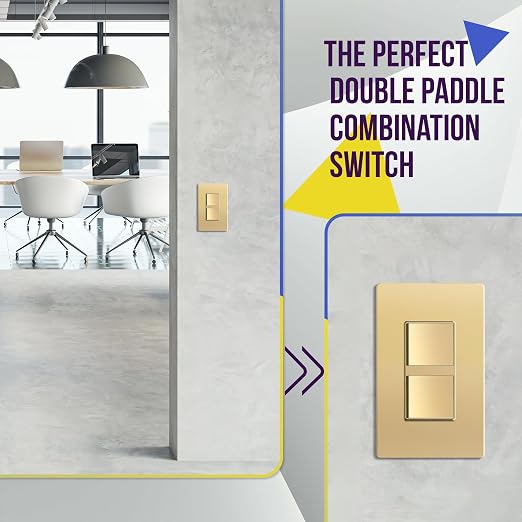 ENERLITES Gold Double Paddle Decorator Single Pole Switch, 15A, 1 Pack