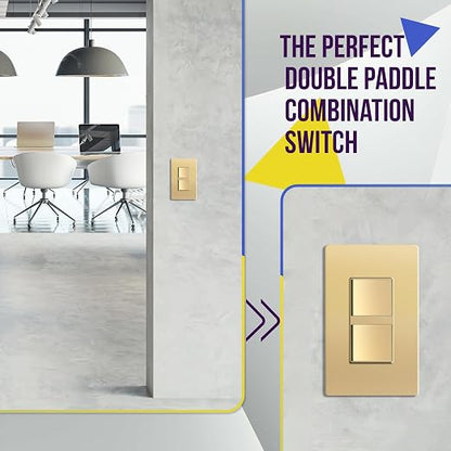 ENERLITES Gold Double Paddle Decorator Single Pole Switch, 15A, 1 Pack