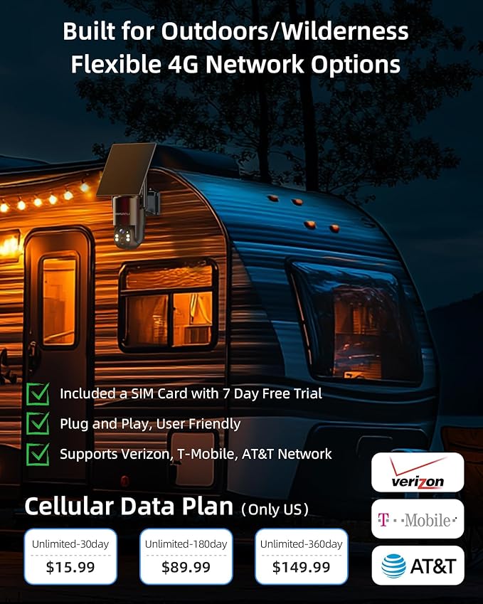 MISECU 4G LTE Cellular Solar Security Camera Wireless Outdoor, No WiFi Solar Powered Outdoor, 2.5K Color Night Vision, AI Motion Detection, 360° PTZ Live View, 2 Way Talk, Built in SIM Card (2 Pack)