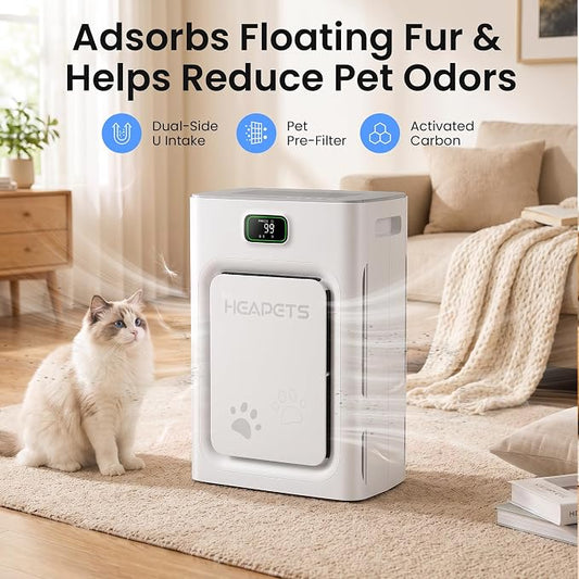 Pet Air Purifier for Home 2500 Sq Ft, H13 HEPA Double-Sided Filter with Washable Pre-filter,APP Control,for Pet Hair Dander Odor Allergies Smoke Dust,PM2.5 Air Quality Monitor,Auto Mode,P358 Cat Perch