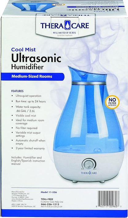 Thera|Care Cool Mist Ultrasonic Humidifier | For Medium Size Rooms | No Filter Required