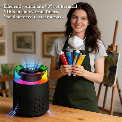 Epoxy Resin Air Purifier with H13 True HEPA Filter, Element Purifier, Night Light Mode, Air Filtration System for Resin Molding & Casting, Portable Epoxy Tools Accessories Supplies