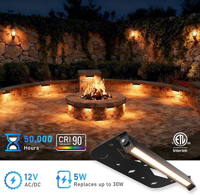Teekuv 4 Pack 7 Inch Retaining Wall Lights, 5W LED Hardscape Lighting, 12V AC/DC Low Voltage Landscape Wall Lights, 2700K Soft White Waterproof Outdoor Step Lights for Patio Walls Stairs, Black, ETL