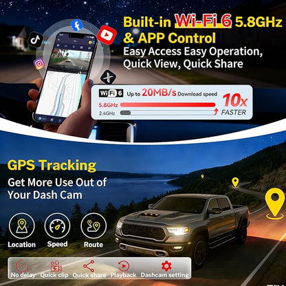 Front 4K Dash Cam fit for Dodge RAM 1500/2500/3500(Large Cover) 2019-2024 Rebel Big Horn Laramie Tradesman TRX SLT Classic,OEM-Style Camera,2160P HDR,5.8GWiFi & APP,GPS,Loop Recording,G-Sensor
