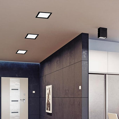 Maxxima 8 in. 5 CCT Square Recessed LED Downlight, 1400 Lumens, Slim Flat Panel Color Selectable (2700K/3000K/3500K/4000K/5000K), Dimmable, Canless IC Rated, Black Trim, J-Box Included