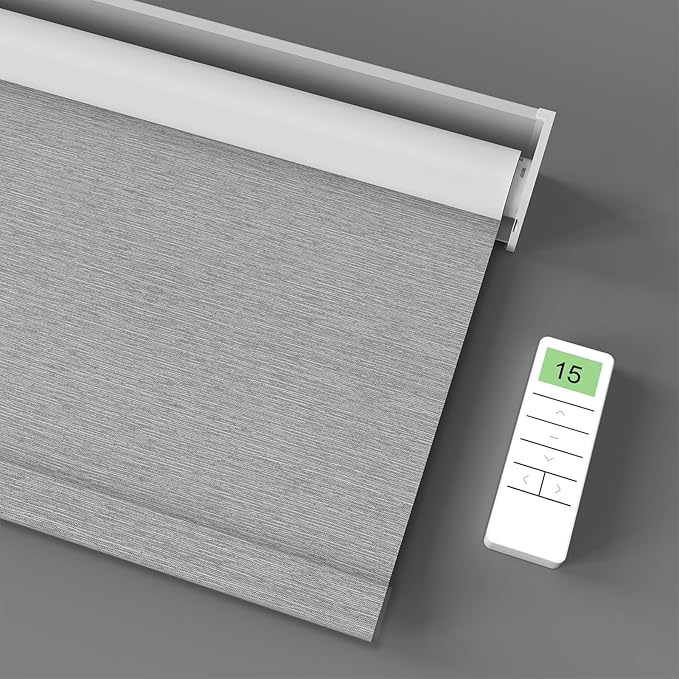 Motorized Blinds with Remote Control, Smart Blackout Automatic Blinds Work with Homekit Alexa Google Home, Rechargeable Electric Window Roller Shades with Valance, Customized Size (Texture Grey)
