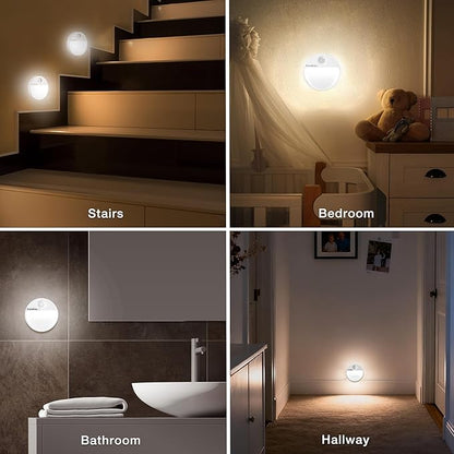EverBrite Rechargeable Round Motion Sensor LED Night Light, Motion Activated LED Night Light with 3 Lighting Modes, Touch Control, 3 Color Temperatures & Dimmable, for Hallway, Bedroom, 2 Pack