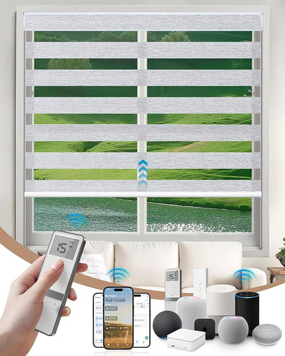 Kincmo Motorized Blinds with Remote, Motorized Zebra Shades Work with Apple Homekit,Alexa,Google Home, Customized Electric Blinds with Remote,App,Voice Control (60% Blackout Monet Grey)