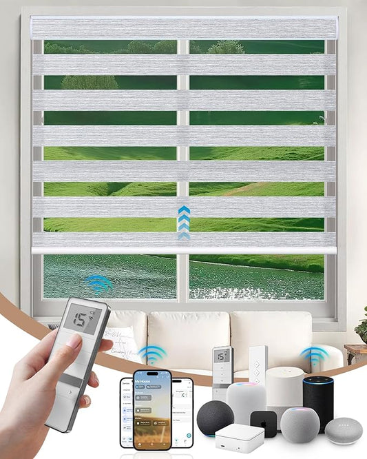 Kincmo Motorized Blinds with Remote, Motorized Zebra Shades Work with Apple Homekit,Alexa,Google Home, Customized Electric Blinds with Remote,App,Voice Control (60% Blackout Monet Grey)