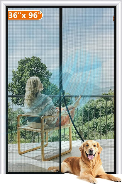 MAGZO Magnetic Screen Door Fit Door Size 36 x 96 Inch, Screen Size 38" x 97" Strong Magnets Door Mesh, Reinforced Fiberglass Door Net for Patio Door, Gray