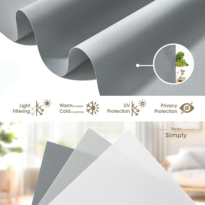 HeyBlinds Motorized Blinds with Remote, Smart Roller Shades with App & Voice Control, Work with Alexa Google HomeKit, Light Filtering Custom Window Shades for Living Room Office (Simply-Smoky Gray LF)