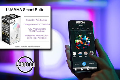 Ujamaa Lighting Smart 2.4GHz Wi-Fi LED Light Bulb, 9W, Multi-Color, Dimmable, A19, E26, Compatiable with Alexa and Google Home Assistant, Controlled by Smart Life App
