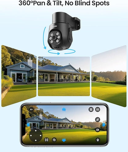 ZOSI 1080p HD-TVI Surveillance Camera Outdoor Indoor, 360° Pan Tilt 2MP Wired Security Weatherproof CCTV Dome Camera with Audio Recording, IR Night Vision, Only Work with Our DVR