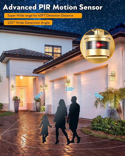 VIANIS Gold Motion Sensor Porch Lights Outdoor, Adjustable Brightness