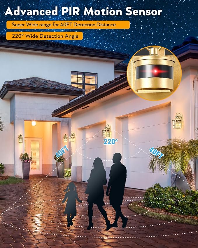 VIANIS Gold Motion Sensor Outdoor Lights for House, Anti-Rust, Waterproof